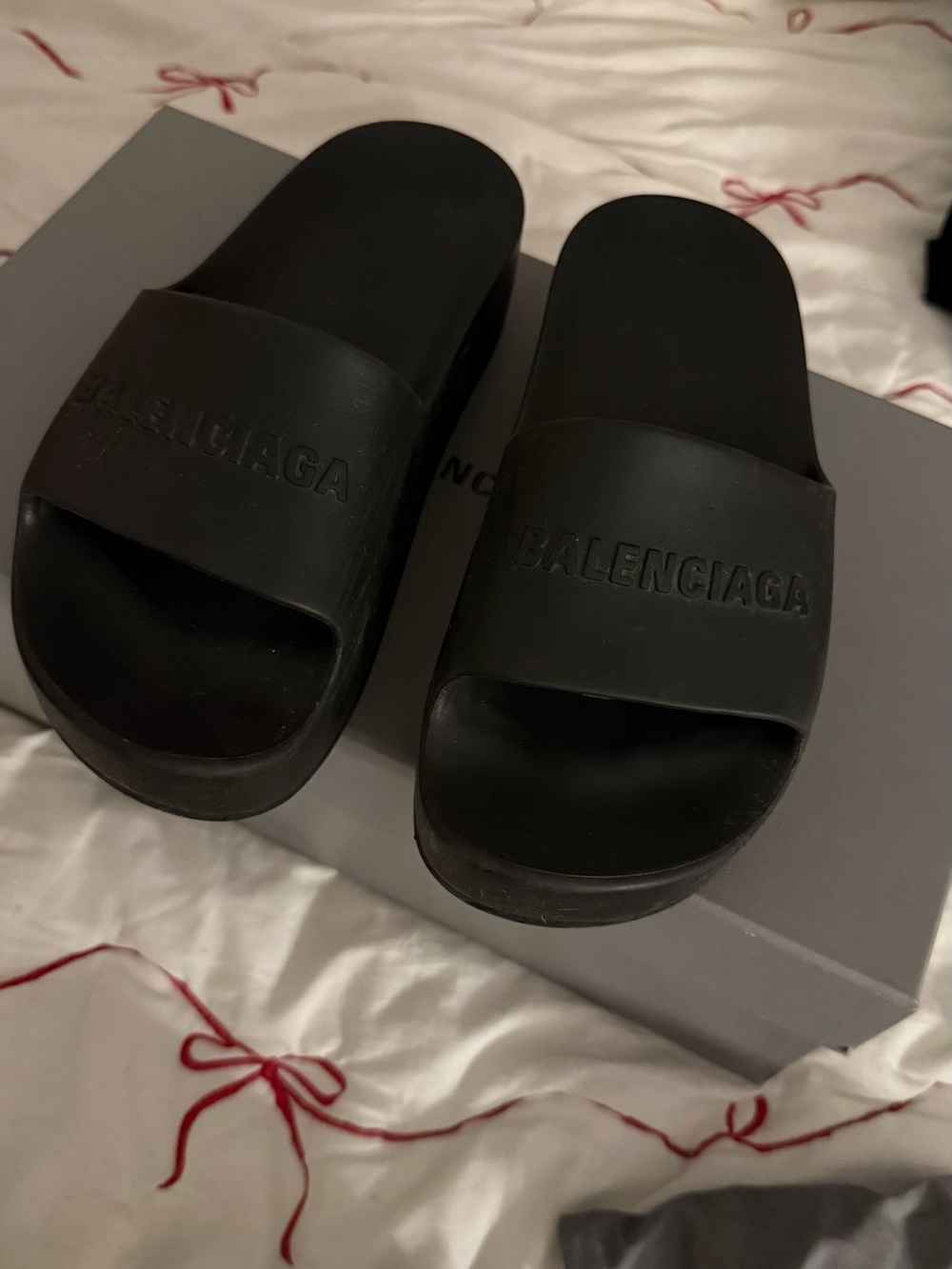 Balenciaga Black Embossed Logo Slide Sandals